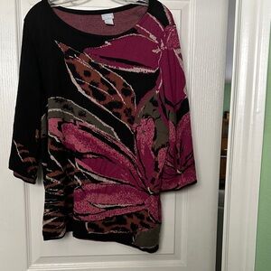 Chico's Black and Pink Floral sweater